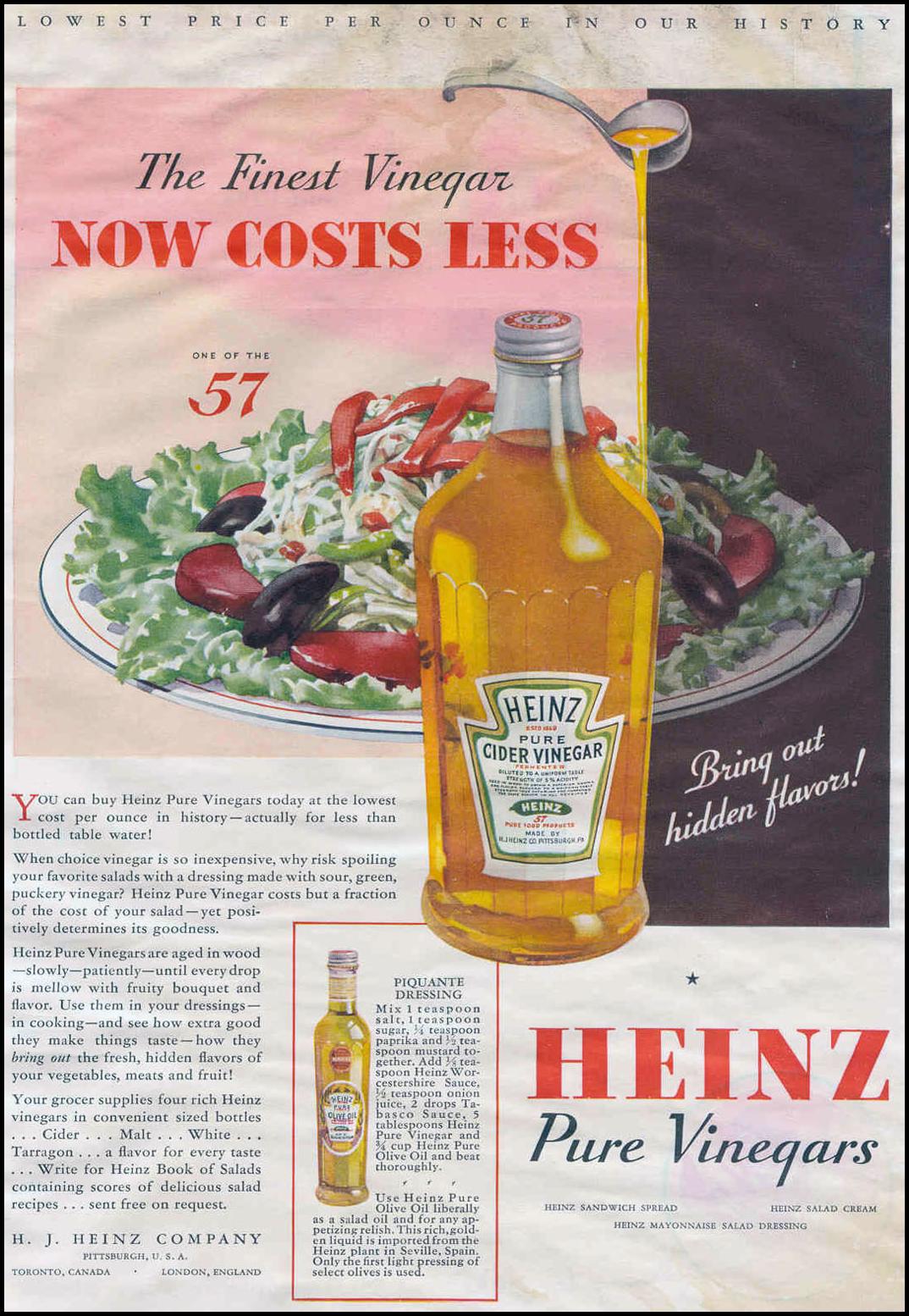 HEINZ PURE VINEGARS
GOOD HOUSEKEEPING
06/01/1933
p. 19