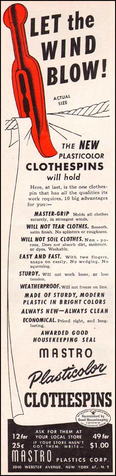 MASTRO PLASTICOLOR CLOTHESPINS
WOMAN'S DAY
01/01/1947
p. 10