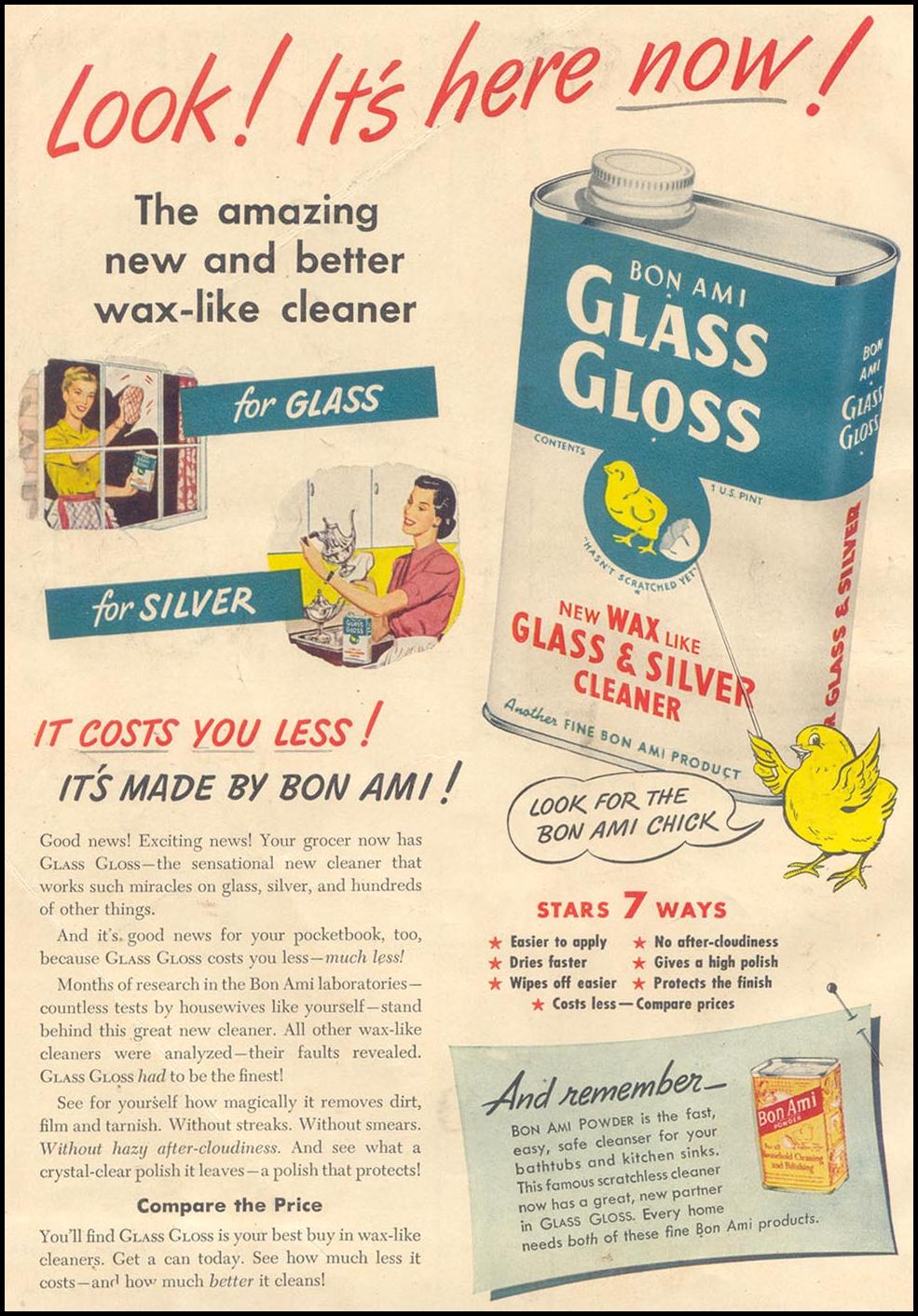 BON AMI GLASS GLOSS
GOOD HOUSEKEEPING
07/01/1949
INSIDE FRONT