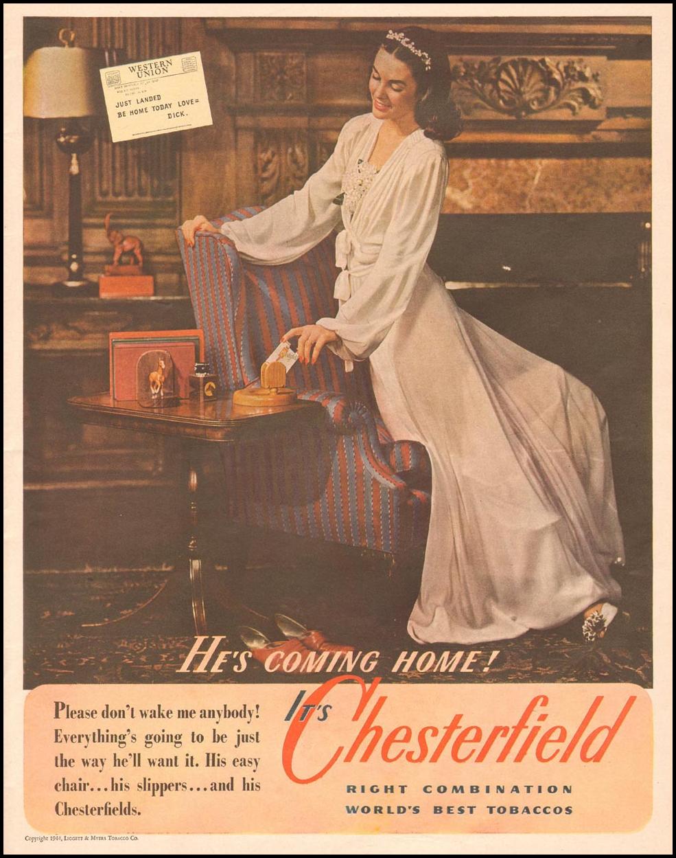 CHESTERFIELD CIGARETTES
LIFE
11/13/1944
p. 39