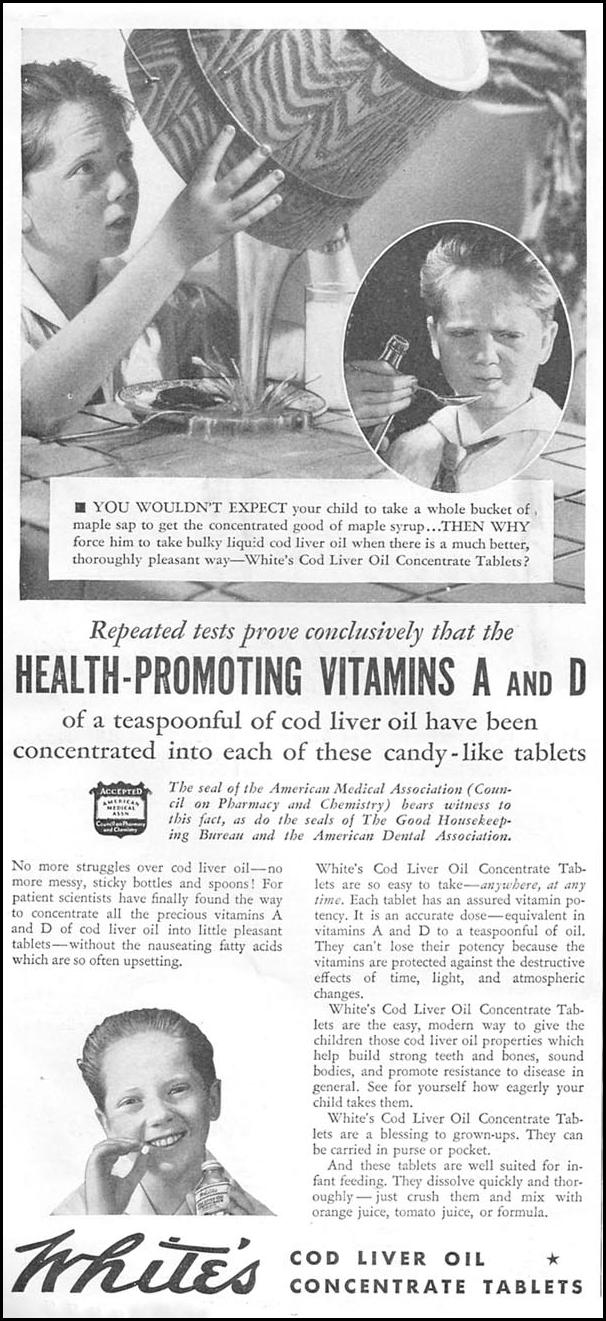 WHITE'S COD LIVER OIL CONCENTRATE TABLETS
GOOD HOUSEKEEPING
12/01/1934
p. 212