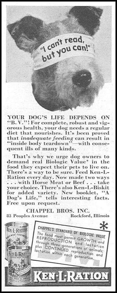 KEN-L-RATION DOG FOOD
GOOD HOUSEKEEPING
06/01/1935
p. 214