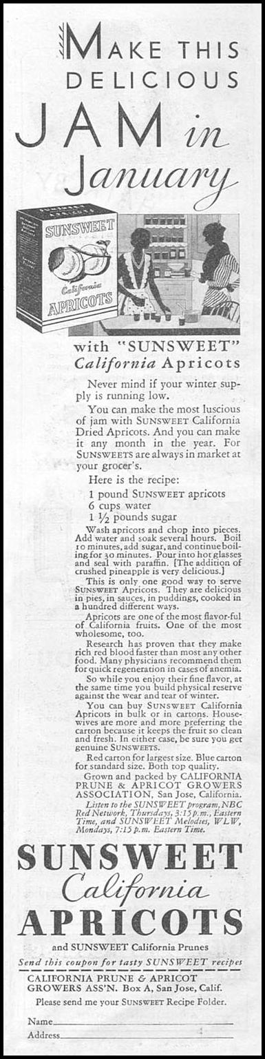 SUNSWEET APRICOTS
GOOD HOUSEKEEPING
01/01/1932
p. 163