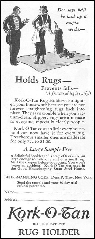 KORK-O-TAN RUG HOLDER
GOOD HOUSEKEEPING
12/01/1933
p. 184