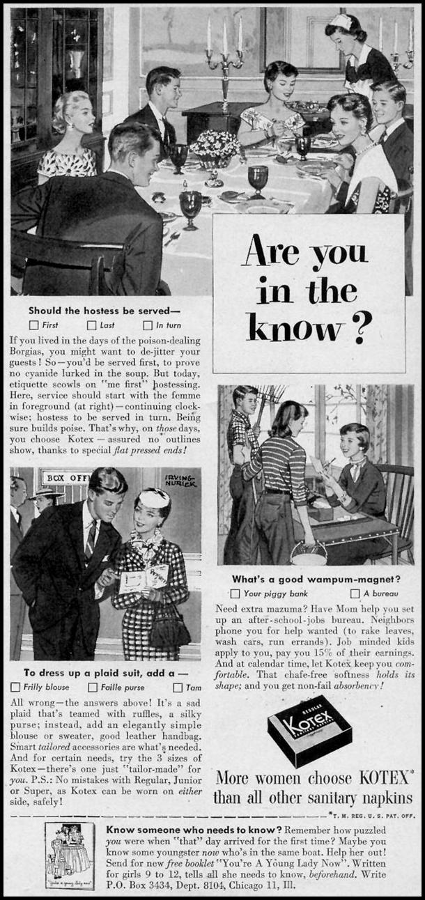 KOTEX
WOMAN'S DAY
10/01/1954
p. 143