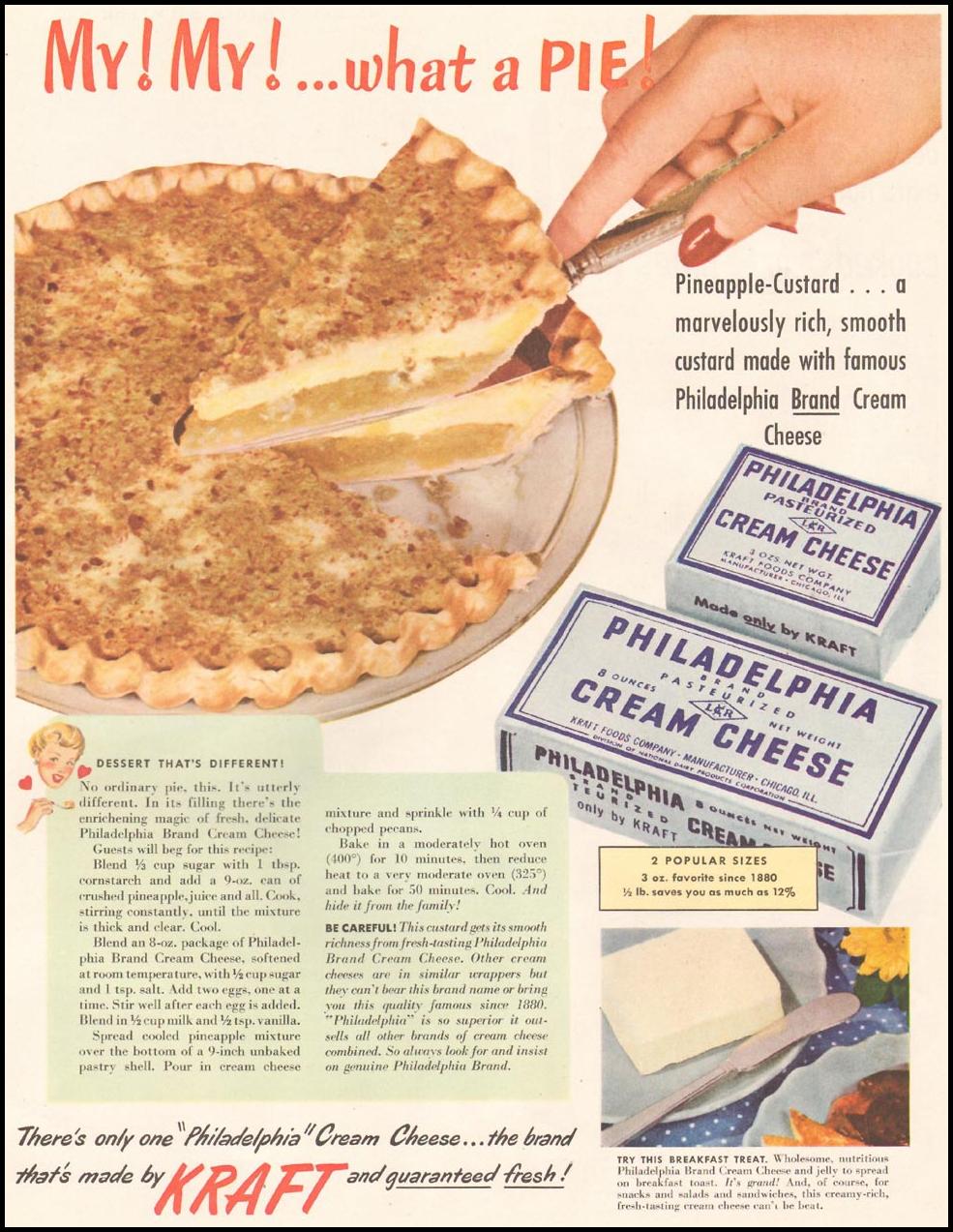 KRAFT PHILADELPHIA CREAM CHEESE
LADIES' HOME JOURNAL
11/01/1950
p. 222