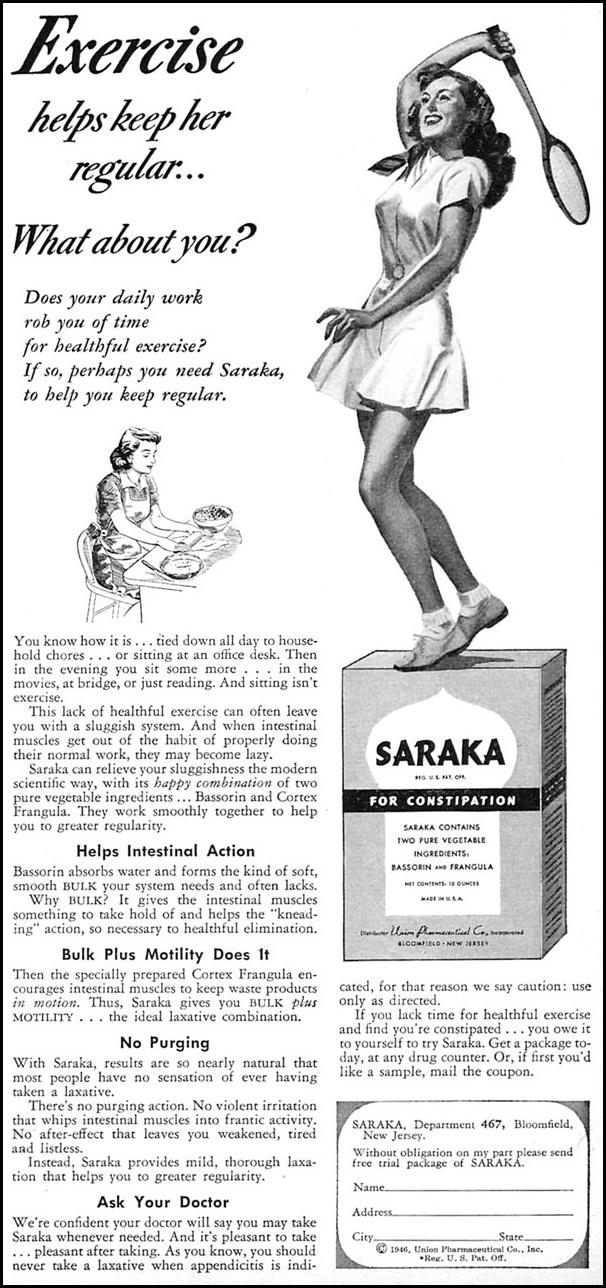 SARAKA LAXATIVE
WOMAN'S DAY
04/01/1946
p. 69