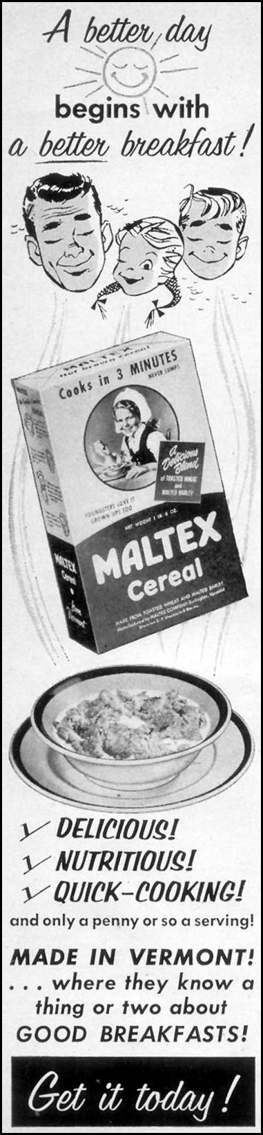 MALTEX CEREAL
WOMAN'S DAY
10/01/1954
p. 184