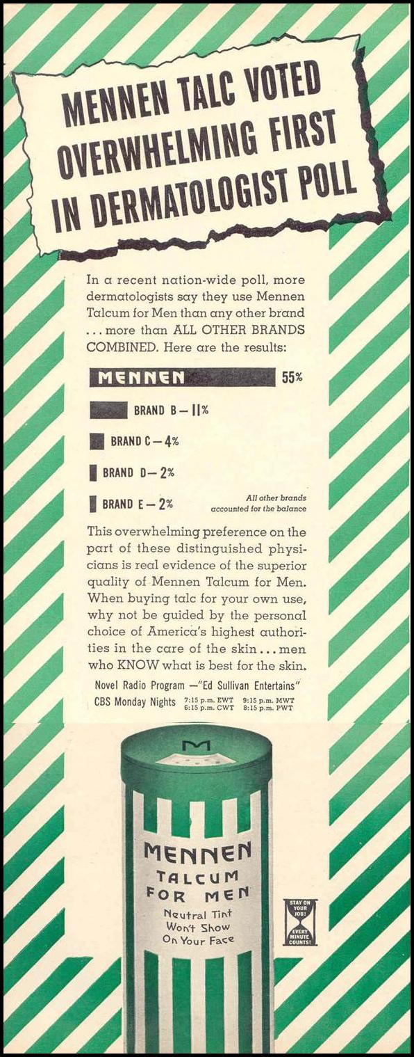 MENNEN TALCUM FOR MEN
LIFE
02/14/1944
p. 56