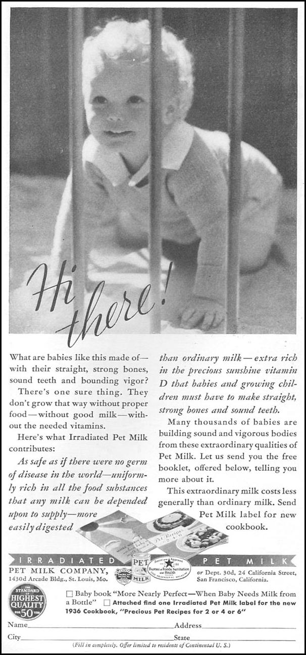 IRRADIATED PET MILK
GOOD HOUSEKEEPING
04/01/1936
p. 162