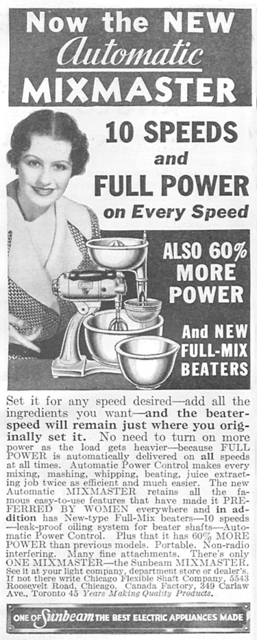 SUNBEAM MIXMASTER AUTOMATIC MIXER
GOOD HOUSEKEEPING
06/01/1935
p. 199