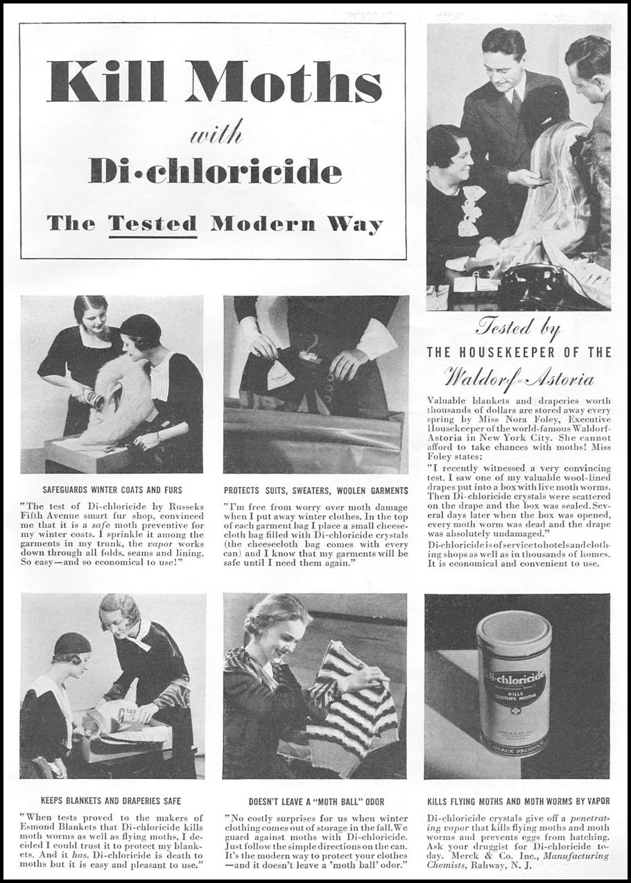 DI-CHLORICIDE MOTH TREATMENT
GOOD HOUSEKEEPING
06/01/1935
p. 153