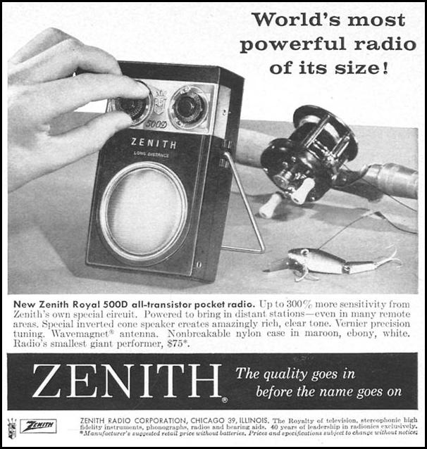 ZENITH ROYAL 500D ALL-TRANSISTOR POCKET RADIO
SPORTS ILLUSTRATED
04/27/1959
p. 71
