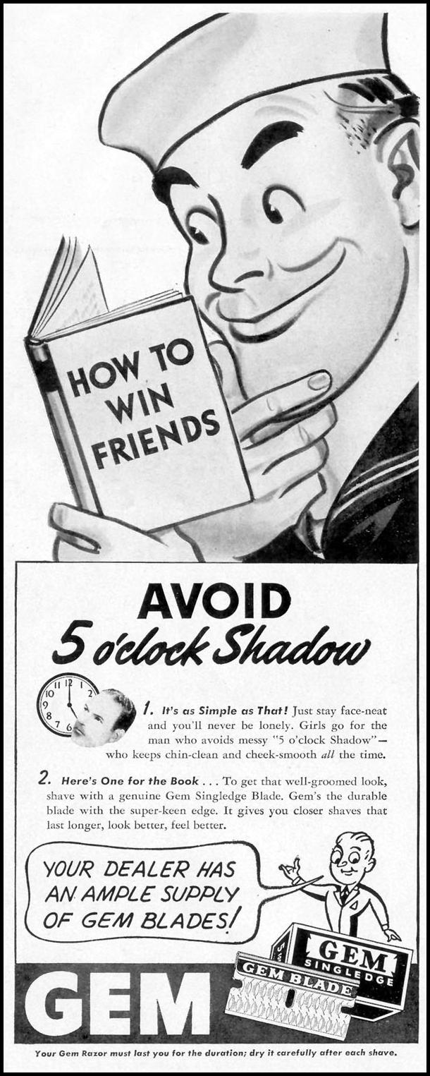 GEM SINGLEDGE RAZOR BLADES
LIFE
11/08/1943
p. 44