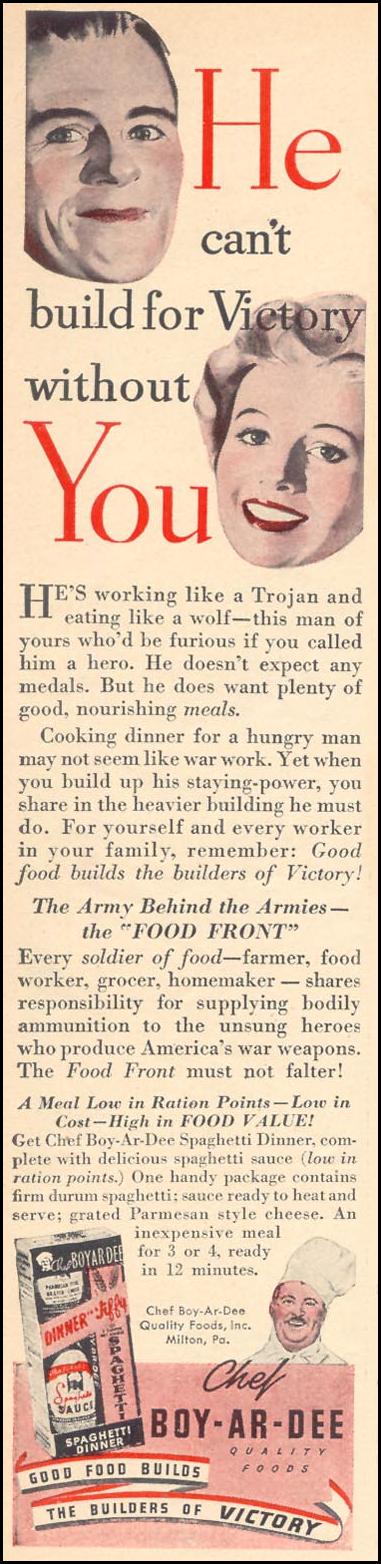 CHEF BOY-AR-DEE SPAGHETTI DINNER
WOMAN'S DAY
06/01/1943
p. 20