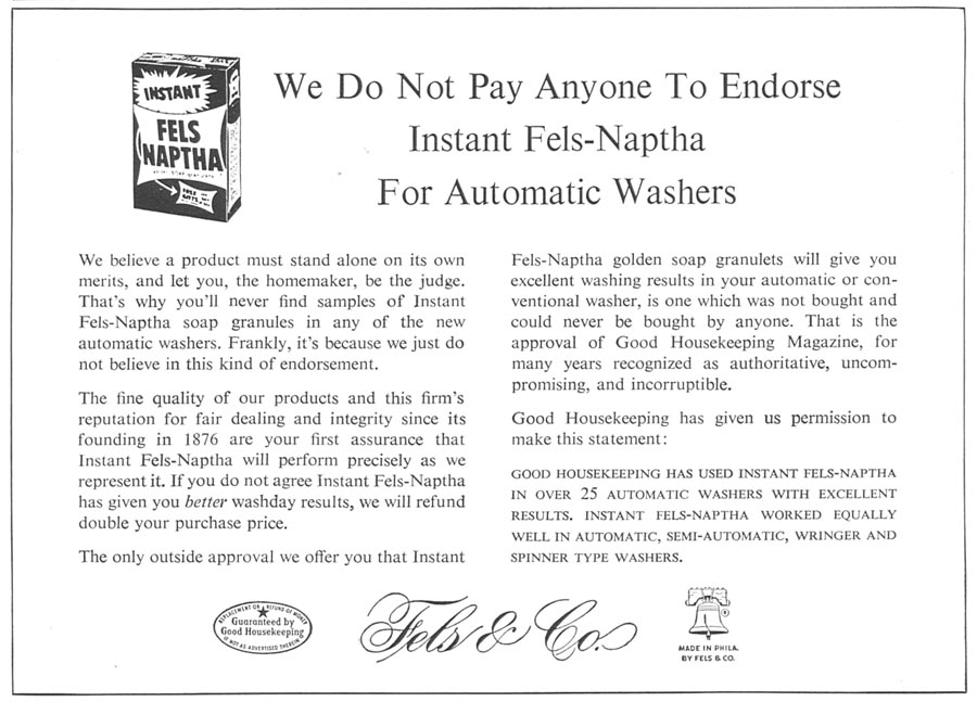 FELS-NAPTHA SOAP
WOMAN'S DAY
09/01/1955
p. 131