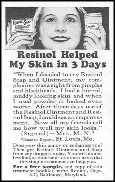 RESINOL SOAP AND OINTMENT
GOOD HOUSEKEEPING
12/01/1933
p. 182