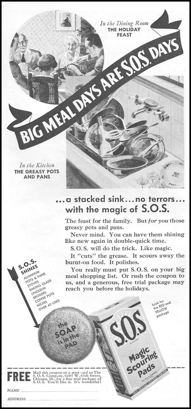 S.O.S MAGIC SCOURING PADS
GOOD HOUSEKEEPING
12/01/1934
p. 176