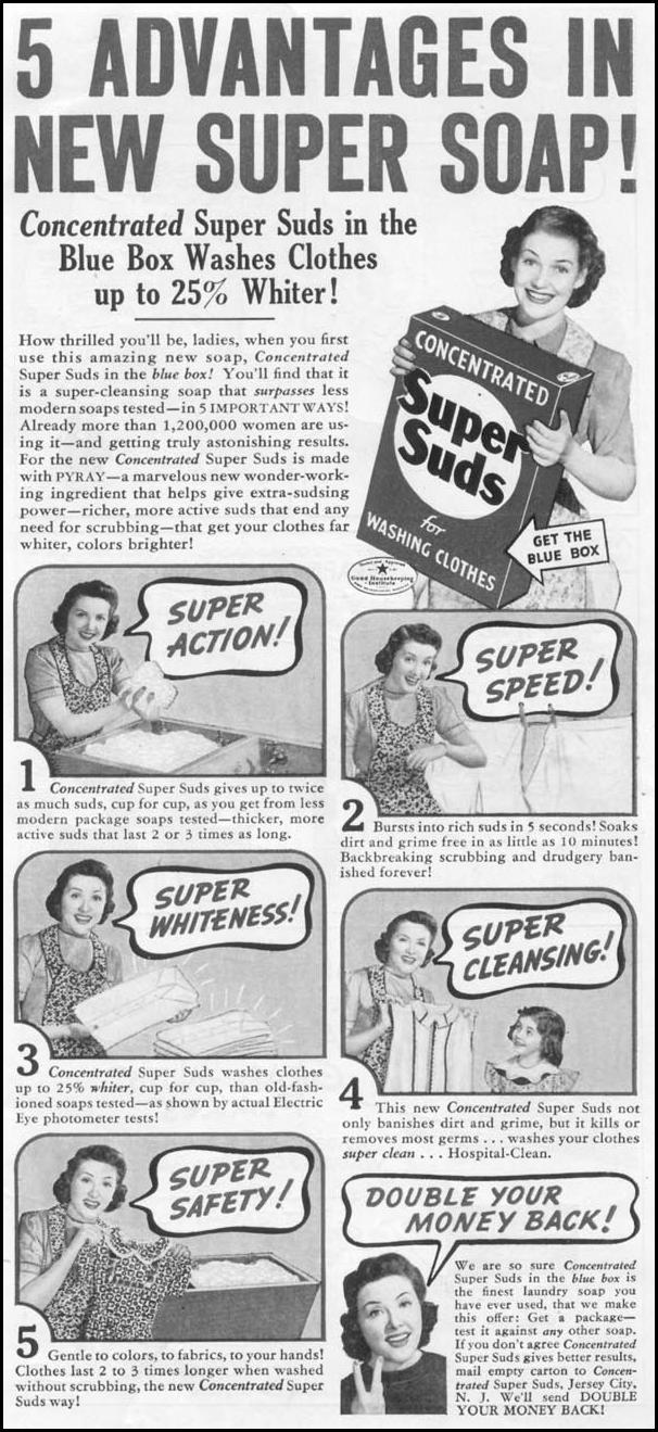 SUPER SUDS LAUNDRY SOAP
WOMAN'S DAY
06/01/1939
p. 1
