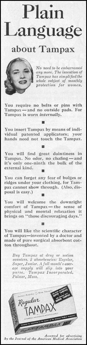 TAMPAX
WOMAN'S DAY
10/01/1949
p. 90