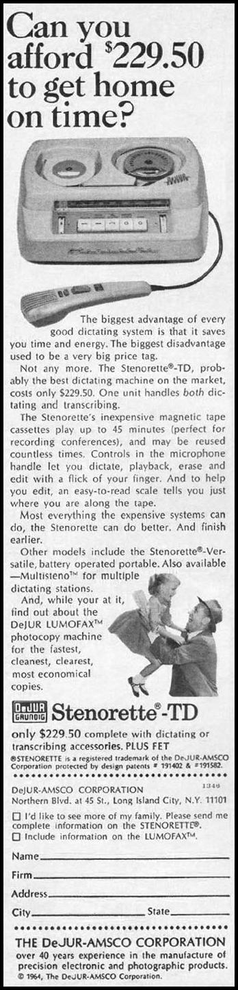 STENORETTE DICTATION SYSTEM
NEWSWEEK
10/12/1964
p. 14